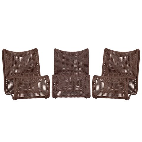 3 Poltronas Texas em Alumínio Pintura Marrom Corda Náutica Trama Original