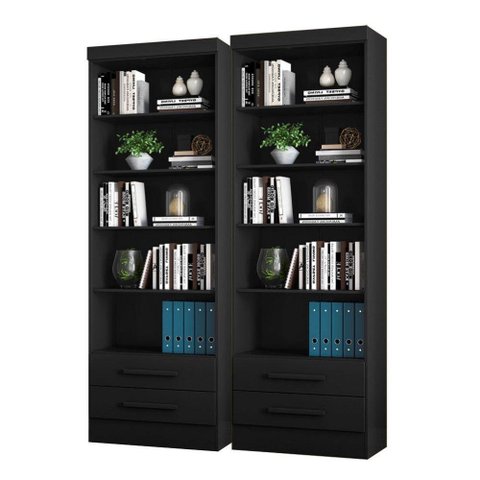 Conjunto 2 Estantes Livreiro Kenner Preto Fosco