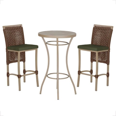 Mesa Bistro e 2 Banquetas Roma Fendi Corda Náutica 13 Trama Original