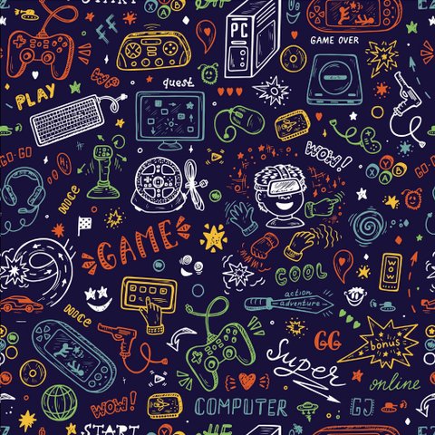 Papel de Parede Temático Gamer Desenhado Marinho - 3,3x0,5m