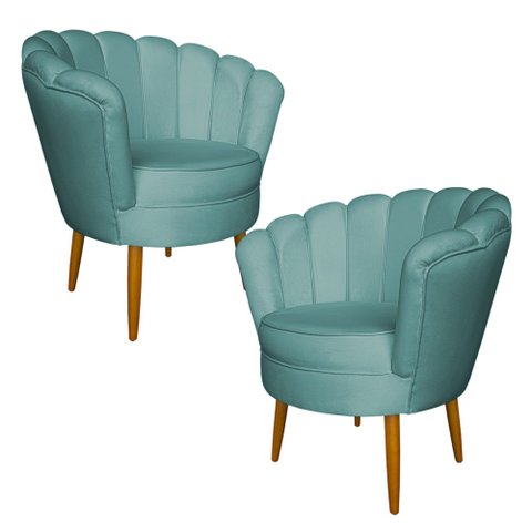Kit 2 Poltronas Decorativa Sala de Estar Pétala Veludo Azul Turquesa - Montanaris Decor MD MONTANARI