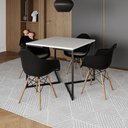 Ver imagem 1 de Mesa Jantar Industrial Quadrada Branca 90cm Base V Ferro Preto com 4 Poltronas Eames Eiffel Pretas M