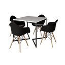 Ver imagem 2 de Mesa Jantar Industrial Quadrada Branca 90cm Base V Ferro Preto com 4 Poltronas Eames Eiffel Pretas M