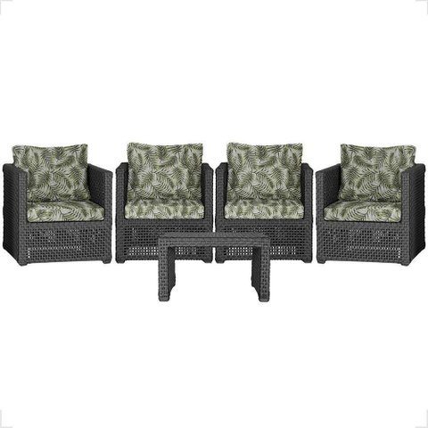 Mesa e 4 Poltronas Madri Corda Náutica Estofado 5 Trama Preto