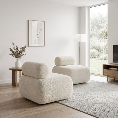 Poltrona para Sala KIT2 Orgânica 60 cm Base Fixa Zarah Decorativa Bouclê Ted D03 - D'Rossi