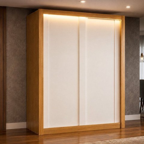 Guarda Roupa Casal 100% MDF 2 Portas Correr 4 Gavetas com LED Boston Yescasa Branco Cinamomo