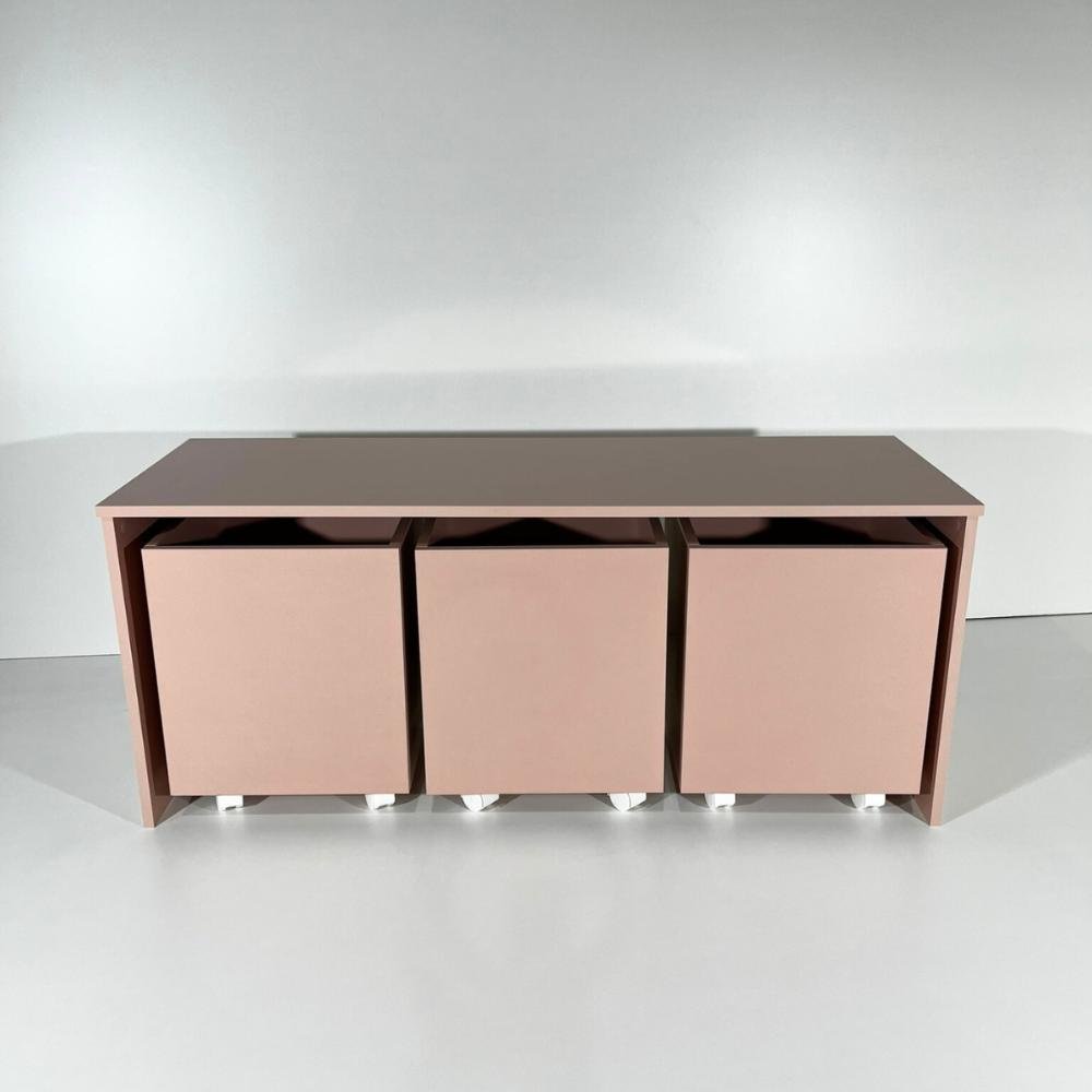 Mesa C/ 3 Baú Organizador de Brinquedos P/ Quarto de Criança Rosa - 4