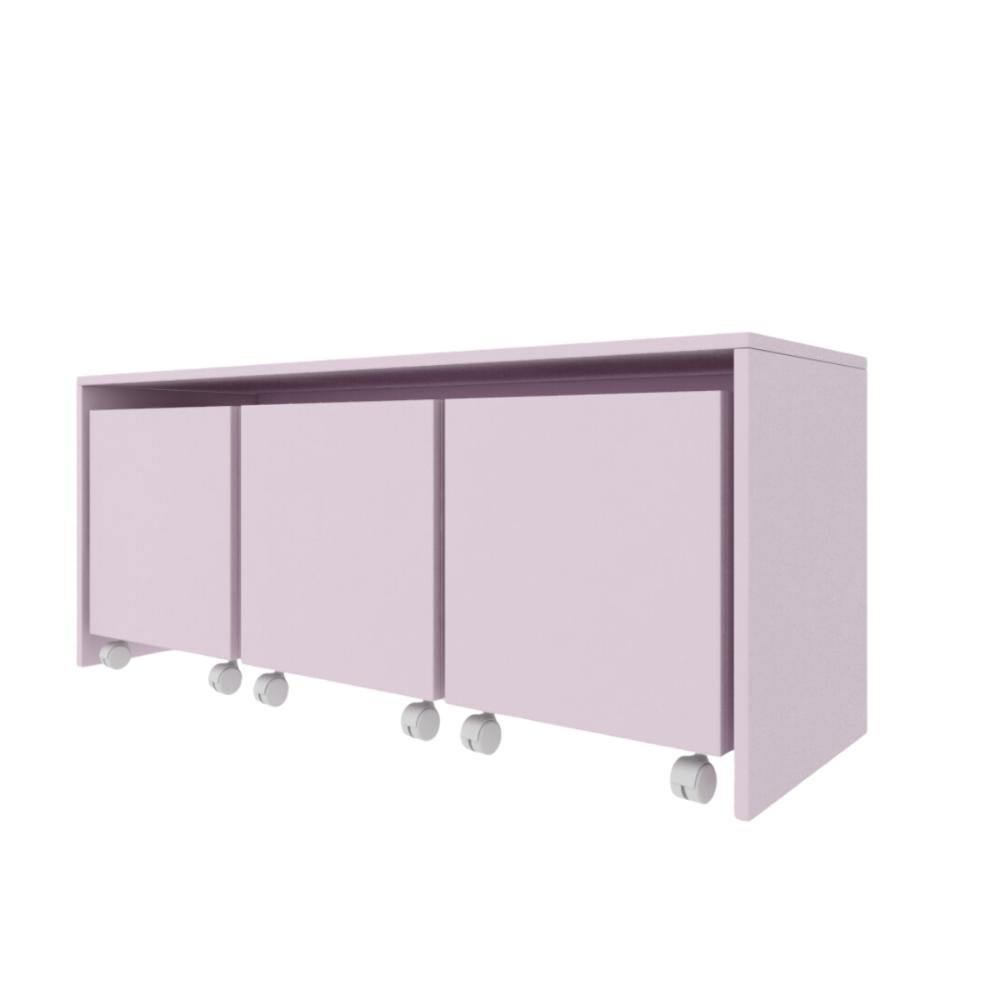 Mesa C/ 3 Baú Organizador de Brinquedos P/ Quarto de Criança Rosa