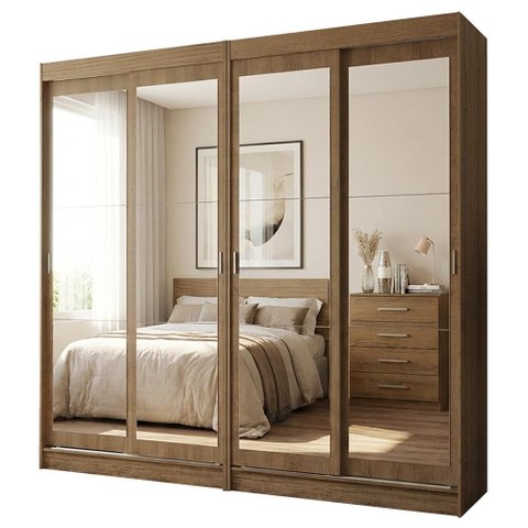 Conjunto 2 Guarda-Roupas 4 Portas de Correr com 4 Espelhos Rustic Tokio Madesa