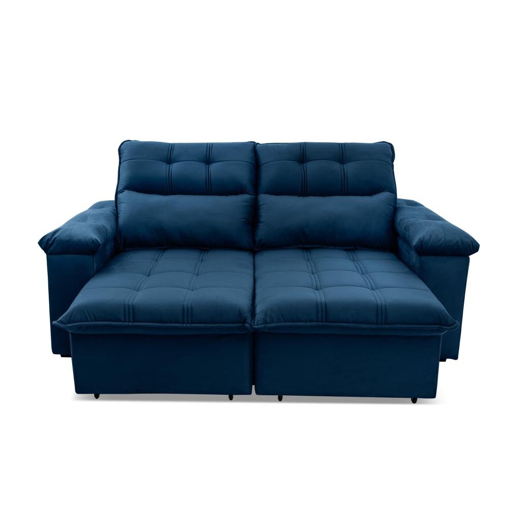 Sofá Retrátil/reclinável Verona 1,50m Suede Velut Azul Marinho C/ Molas no Assento - King House - 5