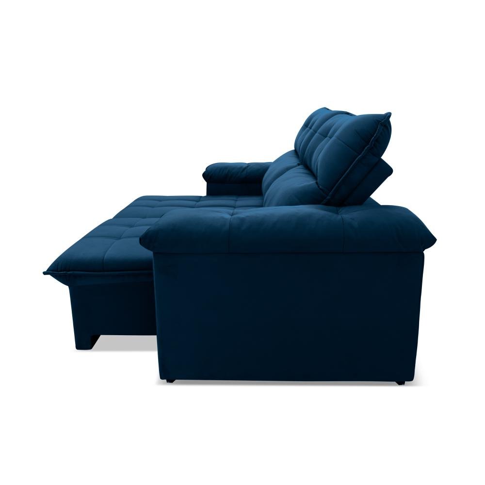 Sofá Retrátil/reclinável Verona 1,50m Suede Velut Azul Marinho C/ Molas no Assento - King House - 6