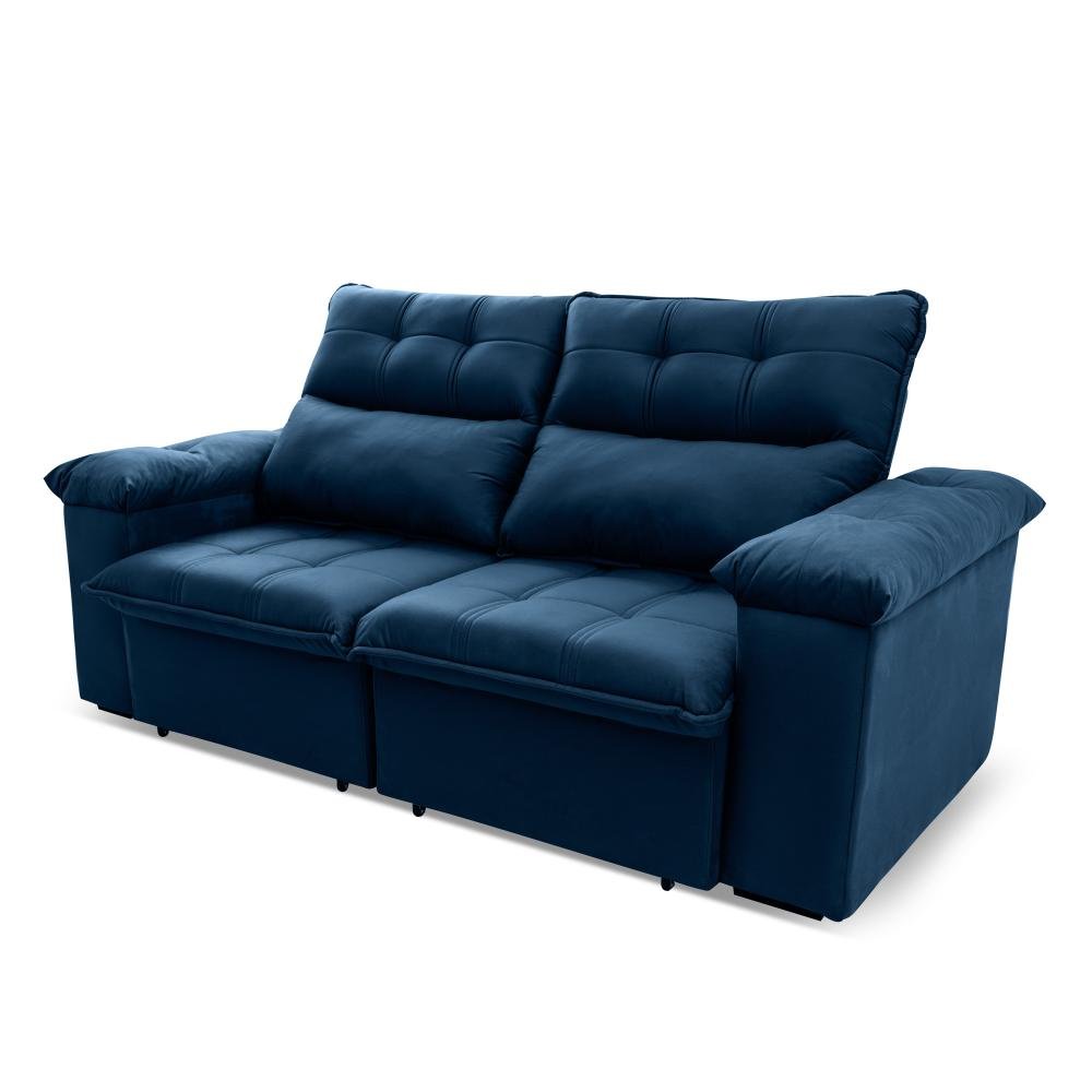 Sofá Retrátil/reclinável Verona 1,50m Suede Velut Azul Marinho C/ Molas no Assento - King House - 4