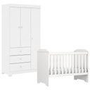 Ver imagem 1 de Berço Americano Mini Cama Mel com Guarda Roupa Duda 3 Portas Branco Brilho – Phoenix Baby