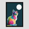 Quadro Gato E Lua Vinil Moldura Preta 45X30Cm - 1