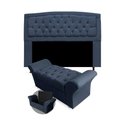 Ver imagem 1 de Kit Cabeceira Plus Calçadeira Baú 90cm Azul Marinho