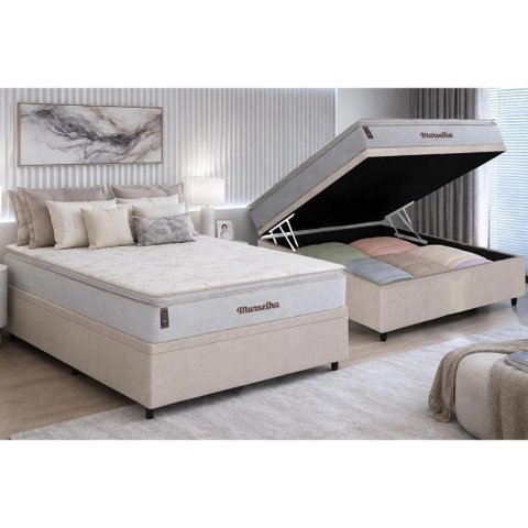 Cama Box Baú Crc Casal +Colchão Molas Ensacadas Marselha Hellen 138