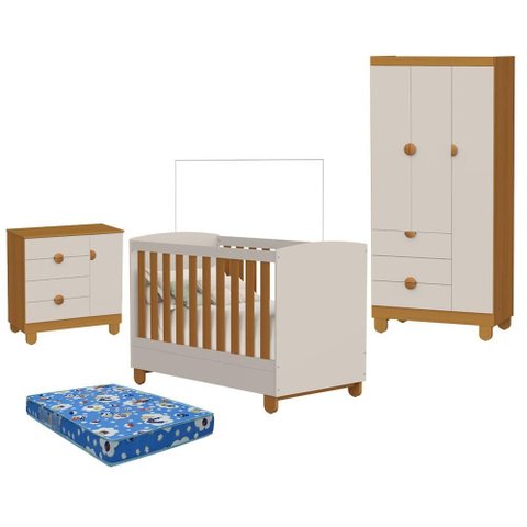 Quarto de Bebê Apolo Areia Fosco Savana com Colchão Ortobom - Reller