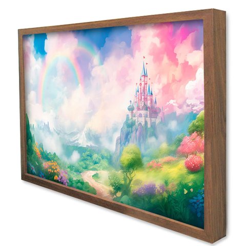 Quadro Decorativo Castelo Das Princesas em Moldura Caixa Tacolado Moldura Caixa Alta 4,5cm Madeira C