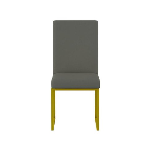 Cadeiras Estofadas Base de Ferro Dourado para Mesa de Jantar Cinza