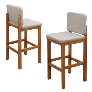 Kit 2 Banquetas Altas para Varanda Gourmet Bar Pés Madeira Maciça Bege