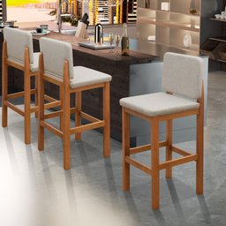 Kit 2 Banquetas Altas para Varanda Gourmet Bar Pés Madeira Maciça Bege - 3