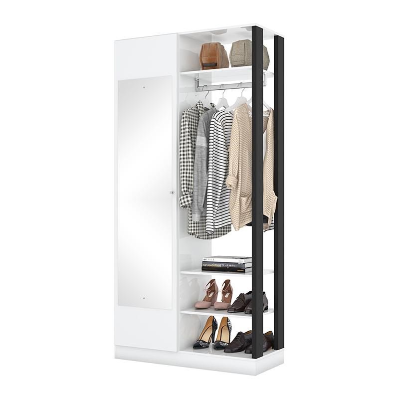Armário Closet Multiuso Astral com Espelho Branco/Preto Chess