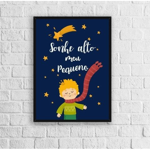 Quadro Infantil Pequeno Príncipe Sonhe Alto 33x24cm:Madeira preta