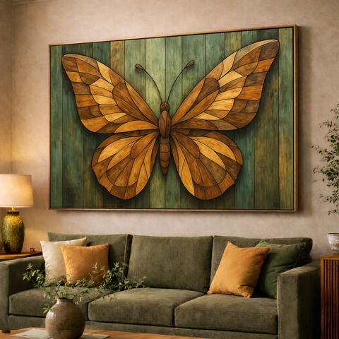 Quadro Abstrato Borboleta Essência da Transformação Wood
