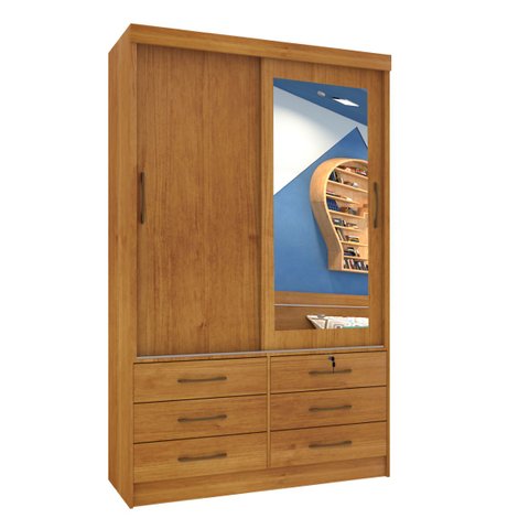 Guarda Roupa com Espelho 2 Portas 6 Gavetas Chicago Tcil Cinamomo