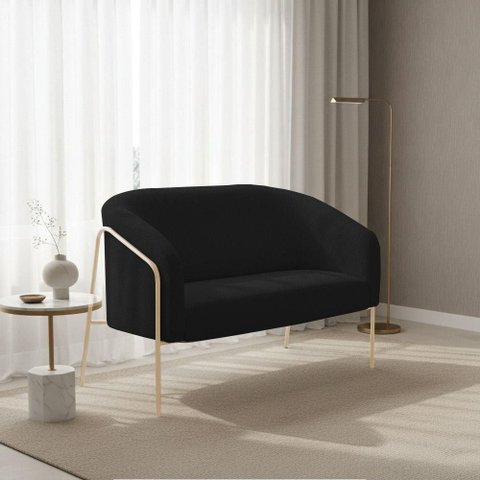 Sofá 2 Lugares Namoradeira Stella Base Industrial Alta Champanhe Bouclê D03 - D'Rossi Cor Preto