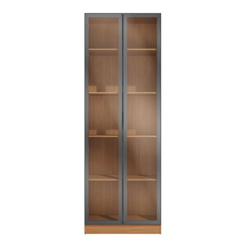 Guarda-Roupa Modulado 2 Portas de Vidro 4 Prateleiras 80cm x 52cm x 230cm Linha Liga Modulado Cinza Canela/Grafite