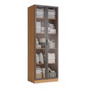 Ver imagem 3 de Guarda-Roupa Modulado 2 Portas de Vidro 4 Prateleiras 80cm x 52cm x 230cm Linha Liga Modulado Cinza Canela/Grafite
