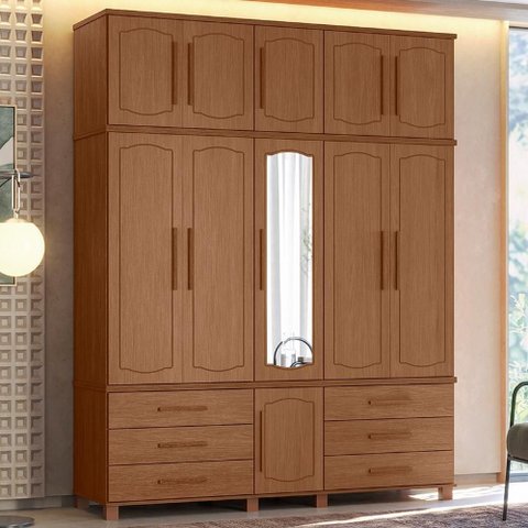 Guarda Roupa Casal 192cm 11 Portas com Espelho Tóquio Jatobá S01 - Mpozenato