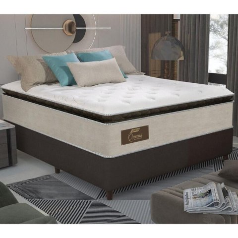 Cama Box Conjugado Casal com Colchão 138x73x188 Gazin Cr35349 Bege-marrom