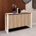 Ver imagem 1 de Aparador Balcão Armário Baixo para Escritório 3 Portas 2 Prateleiras MDF Macadâmia com Branco F5