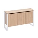 Ver imagem 3 de Aparador Balcão Armário Baixo para Escritório 3 Portas 2 Prateleiras MDF Macadâmia com Branco F5
