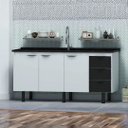 Ver imagem 1 de Gabinete Cozinha 3 Portas 3 Gavetas 100% MDF Multiuso 194cm: Branco/Preto