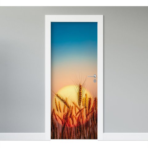 Adesivo de Porta - Pôr do Sol e Trigos