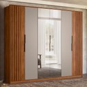 Ver imagem 2 de Guarda Roupa Casal Atrice Ripado 6 Portas Nogueira/nude Prime com 2 Espelhos - Demartêz