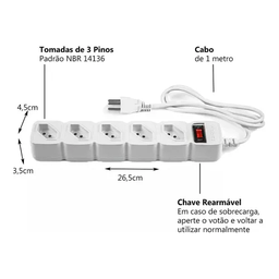 Protetor Eletrônico e Filtro de Linha Com 5 Tomadas Epe 205 Branco Intelbras - 7
