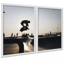 Ver imagem 2 de Kit 2 Quadros Skatista Manobra Aérea Pista 24x18cm - com Vidro:moldura Preta