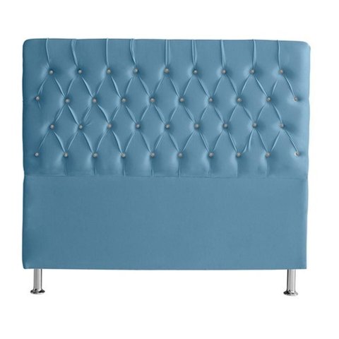Cabeceira de Cama Box Casal 140cm Suede Botão Cristal Azul Bebê