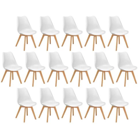 Conjunto 16 Cadeiras de Jantar Eames Wood Leda Design Estofada - Branco
