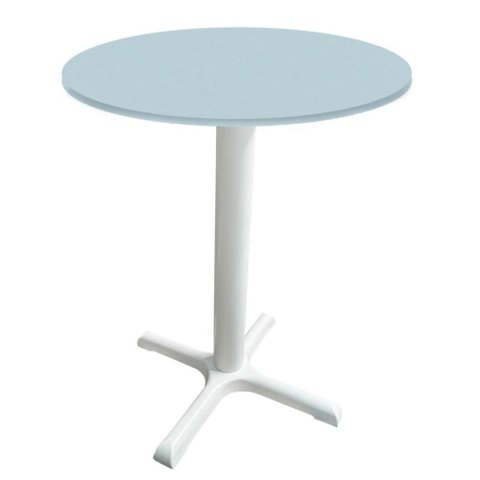 Mesa Ômega Ferro Branco 74 Cm (alt) Base em X Tampo Mdp Redondo Cinza 60 Cm (larg) X 2,50 Cm (alt)