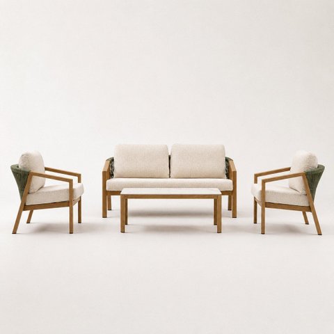 Jogo de Sofa Area Externa Corda Nautica Aluminio Shell Verde