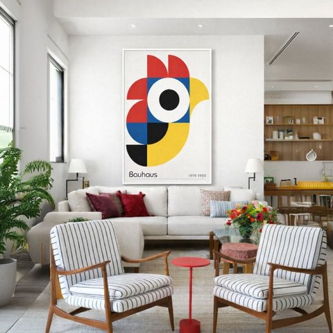 Quadro Canvas Bauhaus The Rooster 60x40cm Mold Preta