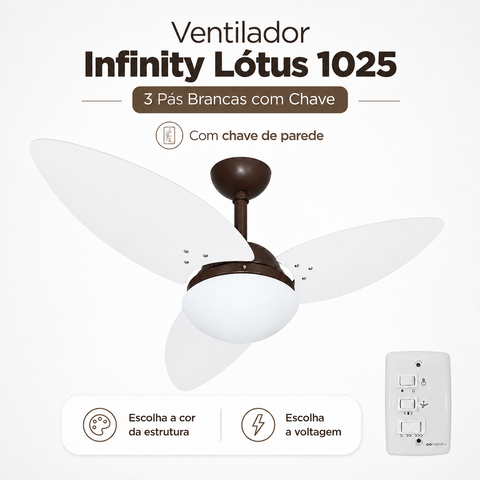 Ventilador Infinity Lótus 1025 3 Pás Brancas com Chave