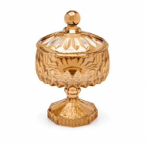 Baleiro Potiche Decorativo Louise de Cristal Âmbar com Tampa e Pé 23cm