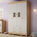 Ver imagem 1 de Guarda-roupa Infantil 122cm com Vidro 4 Portas e 2 Gavetas Fofura Multimóveis Mp4483 Madeirado/off