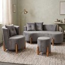 Ver imagem 1 de Kit Decorativo Sofá Curvo Orgânico + 01 Puff e Poltrona Luna Veludo Cinza - Montanaris Decor